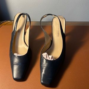 Gently used blue leather sling back pumps